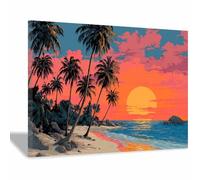 ZAMAEIU Paysage Tableau Sur Toile Plages au coucher du soleil décorations murales, decoration maison, Convient pour le salon, la chambre, le bureau, etc.(orange)-60x90cm Encadrée