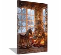 ZAMAEIU peinture sur toile Muraux D'hiver Esthétiques Maison, arbres, chevaux Impression Sur Toile Vintage Affiche Peintures Decoration Chambre Maison(marron27)-80x120cm Encadrée