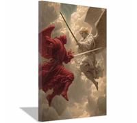 ZAMAEIU Peinture Sur Toile Tableau Ailes, Duel entre Saint et Démons, Affiches et Gravures, S'applique à Tableau Decoration Murale Chambre Salon Maison Deco Cuisine(Beige)-60x90cm Encadrée