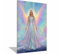 ZAMAEIU Peinture Sur Toile Tableau Ailes, Envoyé Sacré aux Ailes Arc-en-ciel, Affiches et Gravures, S'applique Decoration Murale Chambre Salon Maison Deco Cuisine(bleu et blanc)-60x90cm Encadrée