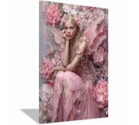 ZAMAEIU Peinture Sur Toile Tableau Ailes, Ombre de la Fée des Fleurs, Affiches et Gravures, S'applique à Tableau Decoration Murale Chambre Salon Maison Deco Cuisine(rose)-60x90cm Encadrée