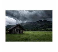 ZAMAEIU Poster Décoration Paysage Nature Cottage balayé par la pluie impression d'art, pour le salon et la chambre la chambre, Couloir de bureau etc.(vert)-60x90cm Sans cadre