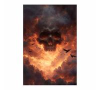 ZAMAEIU Poster d'Halloween Crâne de Corbeau de Feu affiches Halloween impression sur toile pour le salon, la chambre, Couloir de bureau etc.(Orange brûlant220)-60x90cm Sans cadre