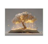 ZAMAEIU Tableau arbre de vie, Arbre à fleurs de livres, Impression Ouvrages D'art Le Bureau À Domicile salon, salle de bain Décoration Moderne(blanc)-80x120cm Sans cadre