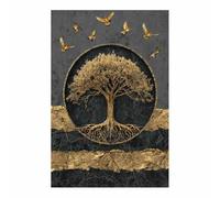 ZAMAEIU Tableau arbre de vie Arbre où se reposent les oiseaux Impression Ouvrages D'art Le Bureau À Domicile salon, salle de bain Décoration Moderne(doré)-60x90cm Sans cadre