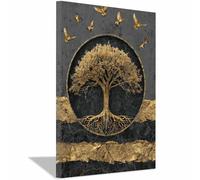 ZAMAEIU Tableau arbre de vie Arbre où se reposent les oiseaux Impression Ouvrages D'art Le Bureau À Domicile salon, salle de bain Décoration Moderne(doré)-60x90cm Encadrée