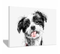 ZAMAEIU Tableau Decoration Animaux chien Chiens avec la langue sortie affiches d'animaux avec impression d'art, pour le salon et la chambre(noir et blanc100)-60x90cm Encadrée