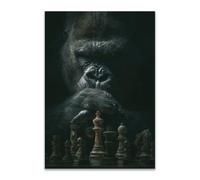 ZAMAEIU Tableau Decoration Murale Animaux Le gorille joue aux échecs. impressions sur toile, Convient pour la chambre, Appartement Bureau, le salon, etc.(Noir)-20x30cm Sans cadre