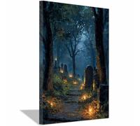 ZAMAEIU Tableau Halloween Lampe Tombe des Forêts Modernes Motifs Halloween Muraux, Déco Poster pour le salon, la chambre, Couloir de bureau etc.(bleu204)-20x30cm Encadrée