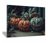 ZAMAEIU Tableau Halloween Melons aux visages étranges Modernes Motifs Halloween Muraux, Déco Poster pour le salon, la chambre, Couloir de bureau etc.(gris foncé139)-30x50cm Encadrée