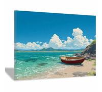 ZAMAEIU Tableau Paysage Nature Navires à quai toile decoration murale, impression d'art Convient pour la chambre, le salon, la salle de bain, etc.(bleu)-20x30cm Encadrée