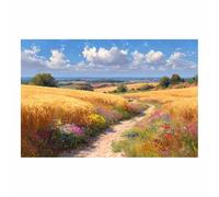 ZAMAEIU Tableau Paysage Nature, Sentiers de fleurs sauvages, toile decoration murale, impression d'art Convient pour la chambre, le salon, la salle de bain, etc.(doré)-50x70cm Sans cadre