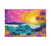 ZAMAEIU Tableau Paysage Nature Vagues au coucher du soleil toile decoration murale, impression d'art Convient pour la chambre, le salon, la salle de bain, etc.(rose)-60x90cm Sans cadre