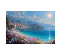 ZAMAEIU Tableau Paysage Nature Ville en bord de mer toile decoration murale, impression d'art Convient pour la chambre, le salon, la salle de bain, etc.(bleu)-50x70cm Sans cadre