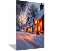 ZAMAEIU Tableau rustique sur toile Lanterne du village enneigé imprimé hivernal, décoration de Noël vintage, pour le salon ou la chambre d'enfant(blanc24)-30x50cm Encadrée
