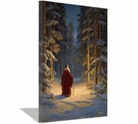 ZAMAEIU Tableau sur toile de Noël Promenade en forêt sacrée pour une décoration de chambre chaleureuse, idéal pour le salon, la salle de bain, la chambre(vert65)-60x90cm Encadrée