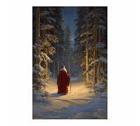 ZAMAEIU Tableau sur toile de Noël Promenade en forêt sacrée pour une décoration de chambre chaleureuse, idéal pour le salon, la salle de bain, la chambre(vert65)-20x30cm Sans cadre