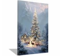 ZAMAEIU Tableau sur toile de Noël Sapin de Noël pour une décoration de chambre chaleureuse, idéal pour le salon, la salle de bain, la chambre(blanc55)-80x120cm Encadrée