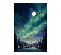 ZAMAEIU Tableau sur toile de Noël Traîneau Aurore Boréale pour une décoration de chambre chaleureuse, idéal pour le salon, la salle de bain, la chambre(bleu190)-20x30cm Sans cadre