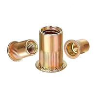 ZAMBASE 168 pièces #6-32, #8-32, #10-24, 1/4"-20, 5/16"-18, 3/8"-16, assortiment d'écrous de rivet UNC en acier au carbone, finition plaquée zinc jaune, ensemble d'écrous filetés à tête plate