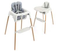 Zamboo Chaise Haute Bébé dès 6 Mois - Légère 3,5 kg, avec Tablette Amovible, Harnais 5 Points, Design Style Bois, Stable et Sécurisée, Testée - Jusqu’à 15 kg - Gris (Chaise haute avec réducteur)
