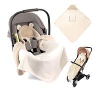Zamboo Couverture Siege Auto Bebe en Polaire Peluche 80x80 cm - Teddy Beige | Plaid bébé enveloppant avec fentes harnais, OEKO-TEX - pour siège auto, cosy, nacelle et poussette