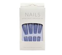 Zambuph 1 Set Ongles pour Femmes Extension Shimmer Extra Long Artificielle Amovible Salon DIY Cadeaux Manucure Kit pour Filles , H33-bleu violet, gelée , colle