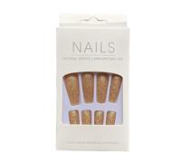 Zambuph 1 Set Ongles pour Femmes Extension Shimmer Extra Long Artificielle Amovible Salon DIY Cadeaux Manucure Kit pour Filles , H33-or, gelée , colle