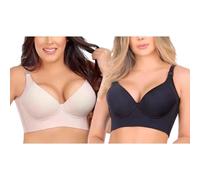 Zambuph 2 Pack/lot Soutien-Gorge façonnant pour Femmes Effet Push-up Naturel Bretelles réglables Confortable à Porter Femmes Soutien-Gorge Fibre pour Femme, Noir E+Couleur de Peau E, Quarante-Huit