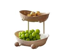 Zambuph Assiette à Fruits contemporaine Yuanbao, Bol en Plastique à Trois Couches avec Support en Fer, présentoir Desserts et collations végétariennes, Couleur café 2 grilles
