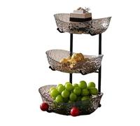 Zambuph Assiette à Fruits contemporaine Yuanbao, Bol en Plastique à Trois Couches avec Support en Fer, présentoir Desserts et collations végétariennes, Couleur Grise 3 grilles