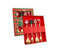 Zambuph Coffret cadeau fourchette et cuillère à thé et à Dessert, vaisselle de noël facile utiliser avec chapeaux de père noël, renne en acier inoxydable