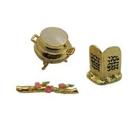 Zambuph Figurine décorative Artisanale détaillée, Ensemble de Trois pièces représentant l'Arche d'Alliance avec Jarre dorée et bâton d'Aaron. Idée de présentation Unique. Mini-modèle l'Arche