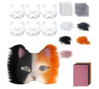 Zambuph Kit de fabrication de masques chat en fausse fourrure, avec maille pour les yeux et autocollant pierres précieuses, Kit fabrication masques en papier pré-feutré pour chat Therian, E