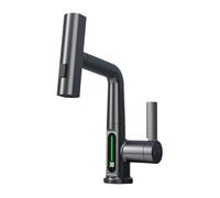 Zambuph Mitigeur d'évier d'eau chaude et froide - Robinet de lavabo à affichage numérique de la température la en acier inoxydable, gris