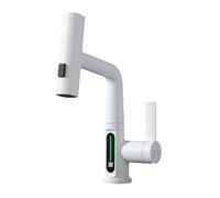 Zambuph Mitigeur d'évier d'eau chaude et froide - Robinet de lavabo à affichage numérique de la température la en acier inoxydable, blanc