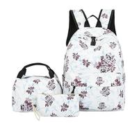Zambuph Sac à Oxford School 3 nœuds à Motif Floral avec nœud pour Le secondaire, Le collège, l'adolescence, Cerise, Sac d'école avec nœud, étui 3 pièces, tapez+4