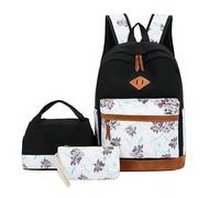 Zambuph Sac à Oxford School 3 nœuds à Motif Floral avec nœud pour Le secondaire, Le collège, l'adolescence, Cerise, Sac d'école avec nœud, étui 3 pièces, tapez+5