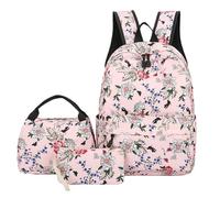 Zambuph Sac à Oxford School 3 nœuds à Motif Floral avec nœud pour Le secondaire, Le collège, l'adolescence, Cerise, Sac d'école avec nœud, étui 3 pièces, tapez+2