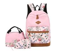 Zambuph Sac à Oxford School 3 nœuds à Motif Floral avec nœud pour Le secondaire, Le collège, l'adolescence, Cerise, Sac d'école avec nœud, étui 3 pièces, tapez+1