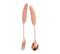 Zambuph Spork en forme de plume, 2 paquets/lot, ajoutez une touche d'élégance à la Table, en acier inoxydable, titane, métal, Or rose