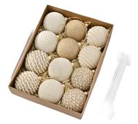 ZAMETTER Boule de Noël enveloppée de ficelle de jute de 8 cm - Noyau en mousse beige rustique légère à suspendre pour arbre de vacances, décoration saisonnière de la maison, style moderne et
