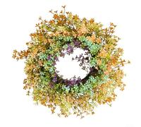 ZAMETTER Couronne artificielle de 35 cm - Fleurs jaunes bleues et violettes pour porte d'entrée et décoration murale - Plastique résistant aux intempéries - Printemps été Pâques mariage - Décoration
