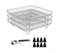 ZAMETTER Support déshydrateur empilable à 3 couches en acier inoxydable 304 avec pieds en silicone pour friteuse à air comprimé pliable sûr résistant à la chaleur jusqu'à 260 °C Comprend une brosse à