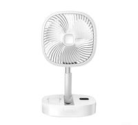 ZAMETTER Ventilateur de sol télescopique pliable rechargeable par USB, 5 vitesses, 4 réglages de minuterie, oscillant électrique, sur pied haut, ventilateur de refroidissement à air (blanc)