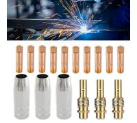 Zamety 16 Pièces MIG Soudeur Consommable, Torch Accessoire, MB15 15AK Pointe de contact, 3 Connecteurs | 3 Buses| 10 Supports de Pointe-3×0.6mm, 4×0.8 mm, 3×1.0mm