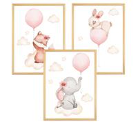 Zamety 3 Pièces Decoration Chambre Bebe Affiches, Animaux Affiche Chambre Bebe, A4 Tableau Chambre Enfant Poster, Tableau Animaux pour Deco Chambre Bebe, Sans Cadre, 21 x 30 cm