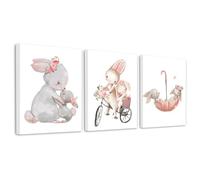 Zamety 3 Pièces Tableau Cadre Animaux Chambre Bébé, Lapin Affiche Decoration Murale, 21x30cm Poster Décoration Chambre Bébé, Tableau Decoration Murale avec Cadre, pour Chambres d'Enfants et Crèches