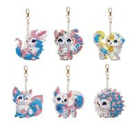 Zamety 6 Pièces Diamond Painting Porte-Clés 5D Diamant Painting Animaux DIY Peinture Diamant Pendentif Double Face Broderie Diamant Renard Ornement pour Enfant Adulte Décoration de Sac à Main Cadeaux