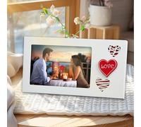 Zamety Cadre Photo 10x15, Horizontal Cadre Photo Bois, Pictures Frames avec Gravé en Forme de Cœur, Picture Frame pour Famille, Amants et Conjoints, Blanc